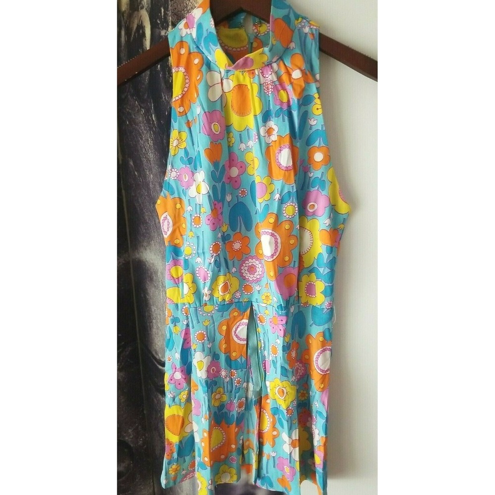Vintage Liberty Square Women's Slit Sleeveless Retro Mod Floral Top Blouse‎ sz 7
